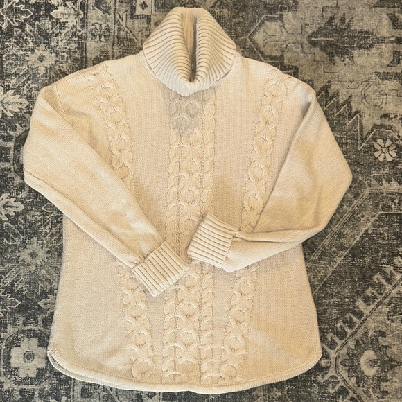 L.L. Bean Cream Cable Knit Turtleneck Sweater - Picture 1 of 3